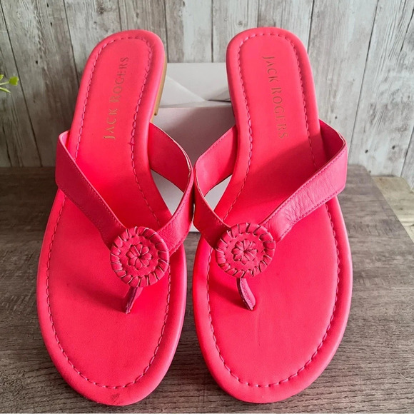Jack Rogers Roxy Neon Pink Thong Sandals 9 - Picture 1 of 5